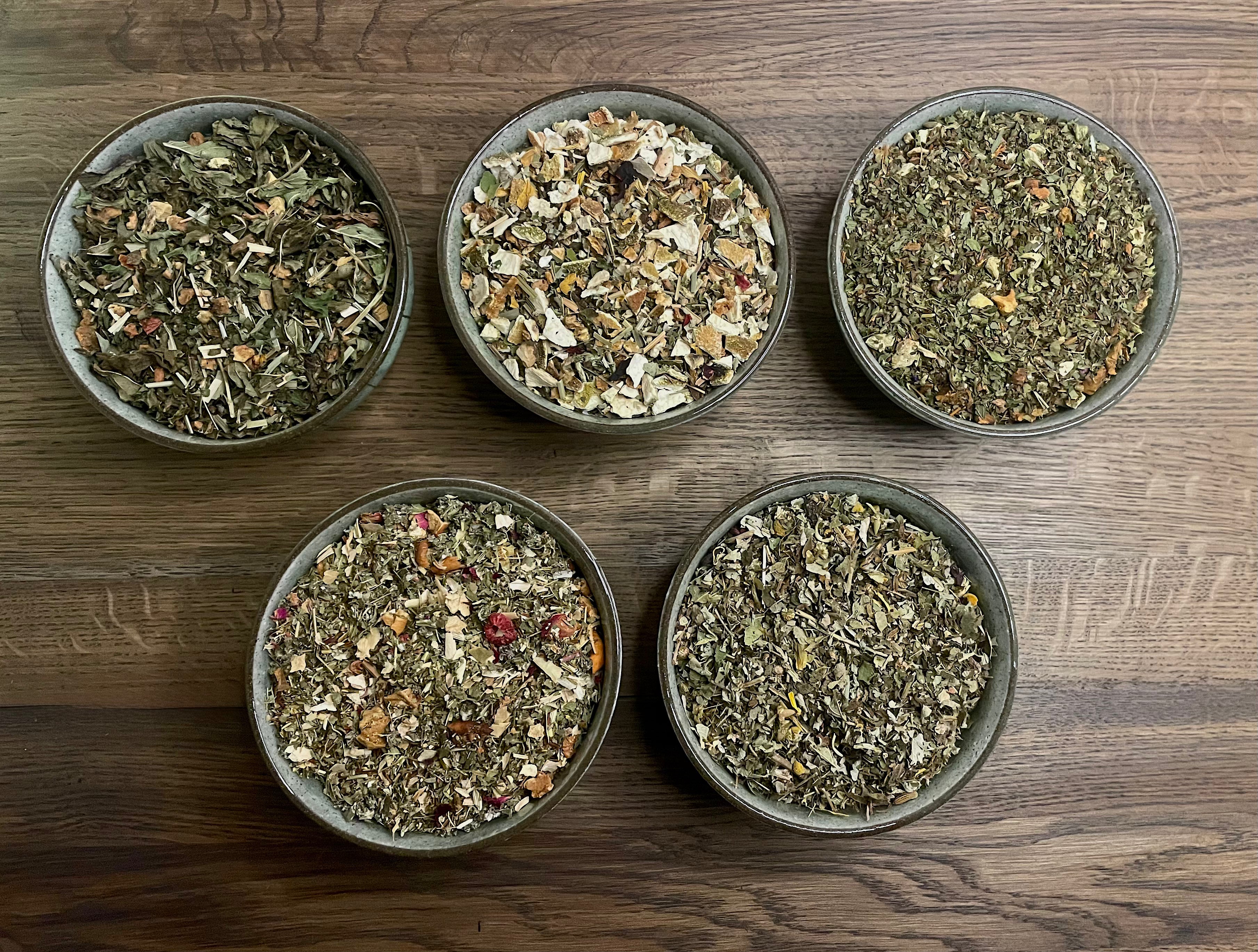 Bundle Kräuterglück – Ausgewogene Kräuterteemischungen – 5 Sorten à 100 g