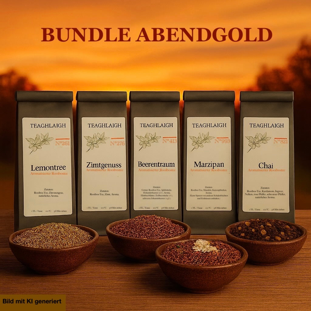 Bundle Abendgold – Fünf sanfte Rooibostees zum Runterkommen – 5 Sorten à 100 g